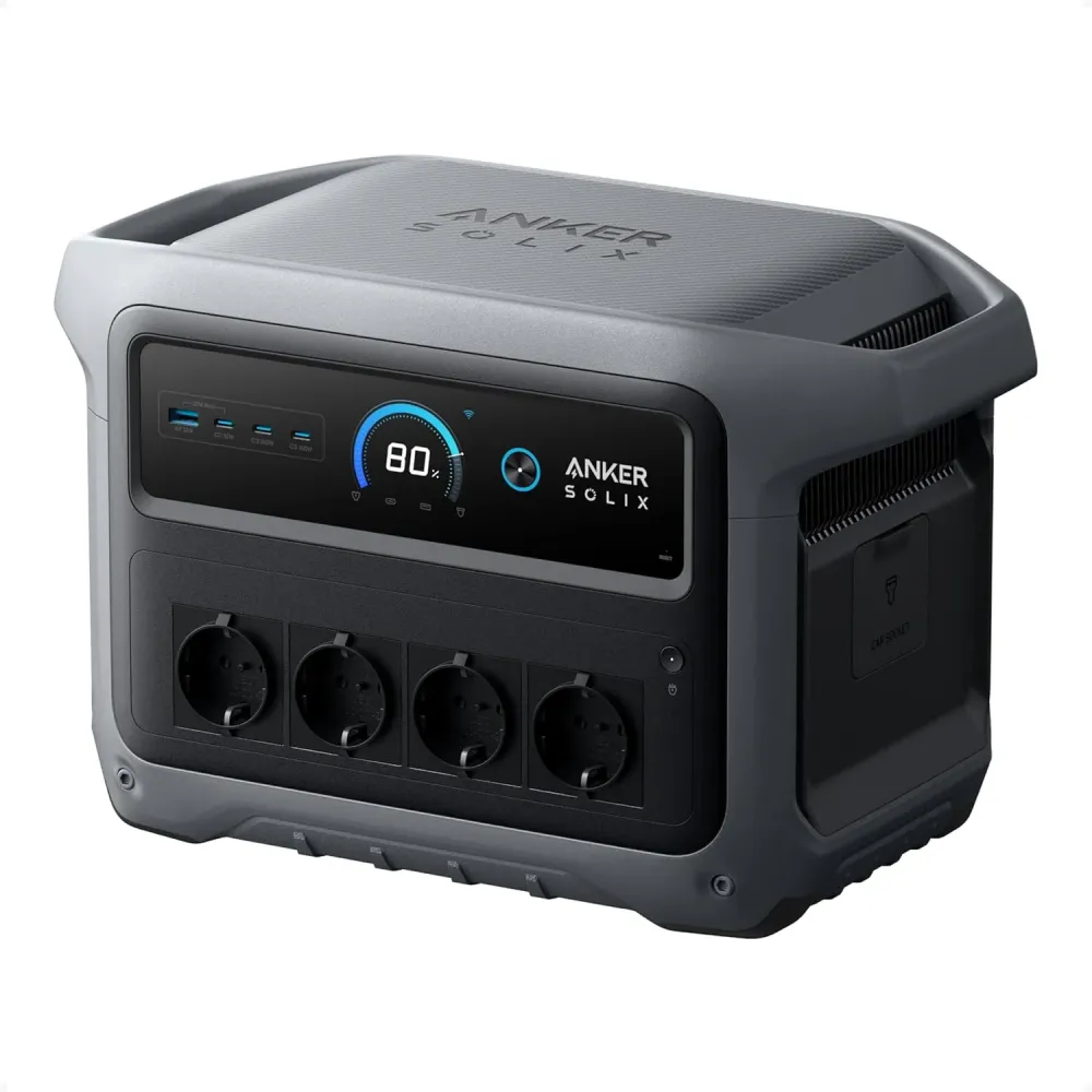 Powerstation 1024Wh Anker SOLIX C1000X Gen 2 frontal mit Display und 4 Schuko-Steckdosen