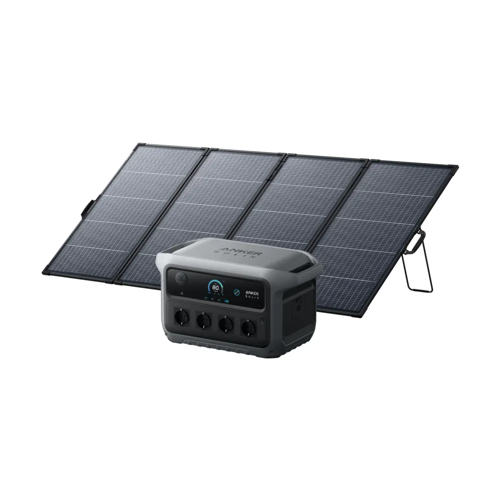 Anker SOLIX C2000 Gen 2 Bundle mit PS400 Bifacial Solarpanel 400W vierteilig dahinter
