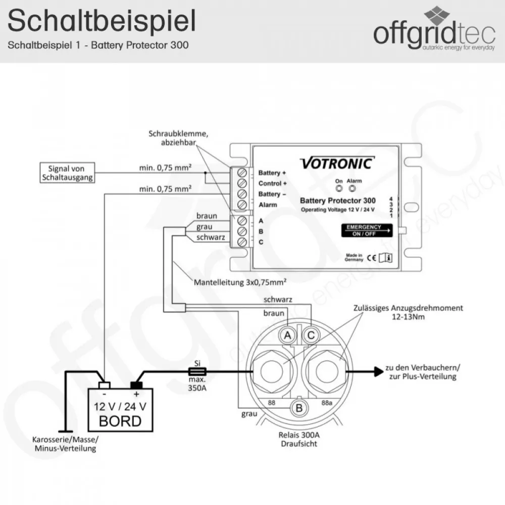 Schaltbeispiel Votronic 3084 Battery Protector 300 12V-24V Schaltbeispiel Votronic 3084 Battery Protector 300 12V-24V