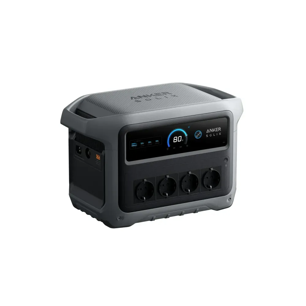 Anker SOLIX C1000X Gen 2 Powerstation schräg von rechts mit Anschlüssen