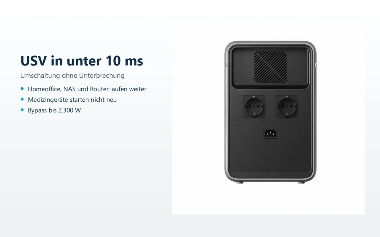 Anker SOLIX S2000 USV-Umschaltung in unter 10 ms