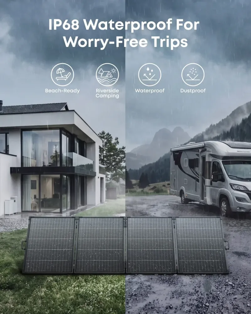 Anker SOLIX PS400 IP68 staub- und wasserdicht im Regen am Wohnmobil