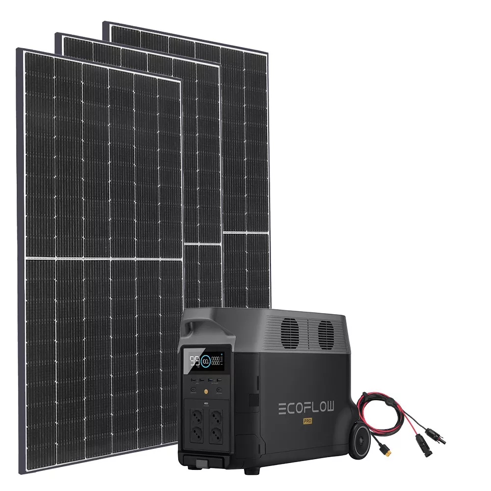 Solar Spar-Set Ecoflow Delta Pro 3,6kWh + 3x 380W Halbzellen-Solarmodule