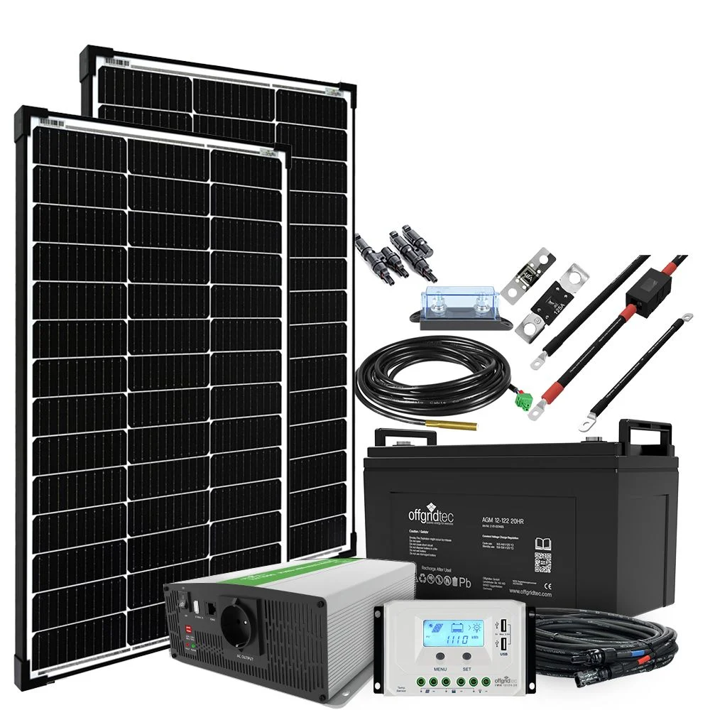 200W Solaranlage Autark M-Master mit 120Ah AGM Akku u. Wechselrichter – im Garten