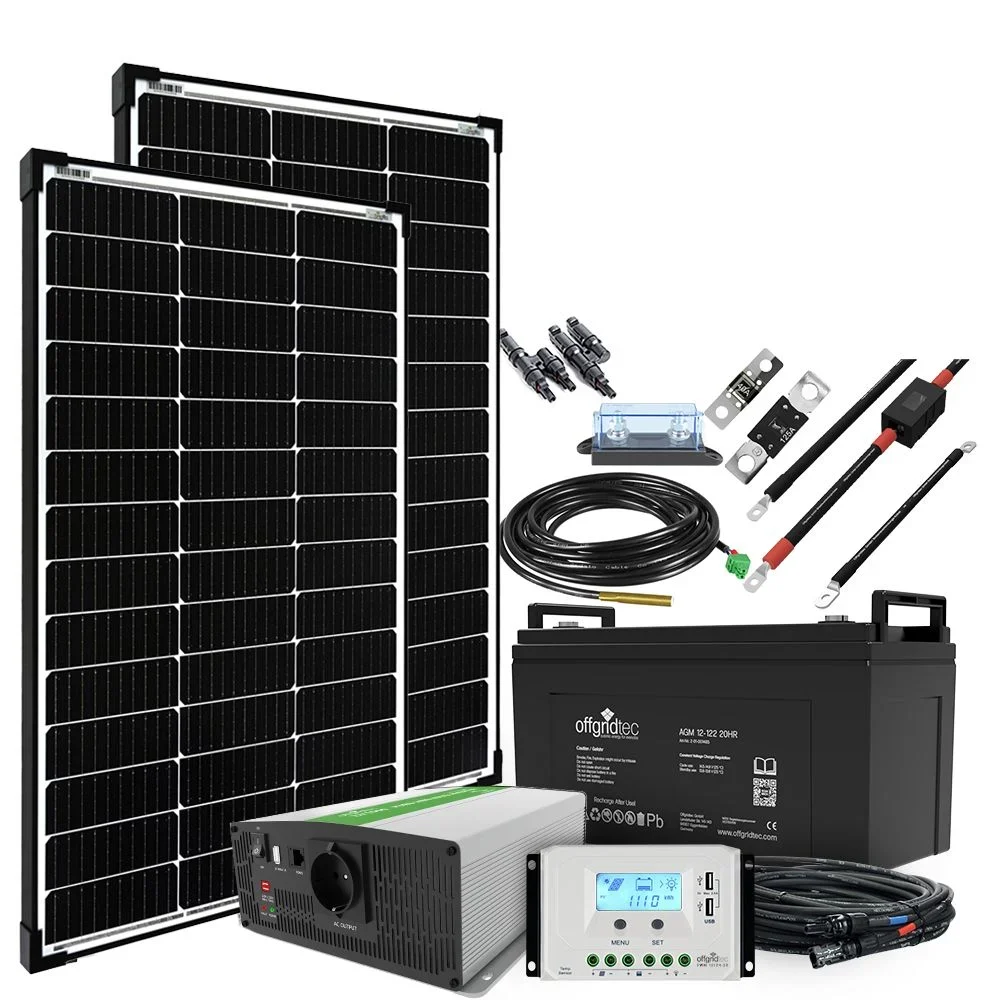 200W Solaranlage Autark M-Master mit 120Ah AGM Akku u. Wechselrichter – im Garten