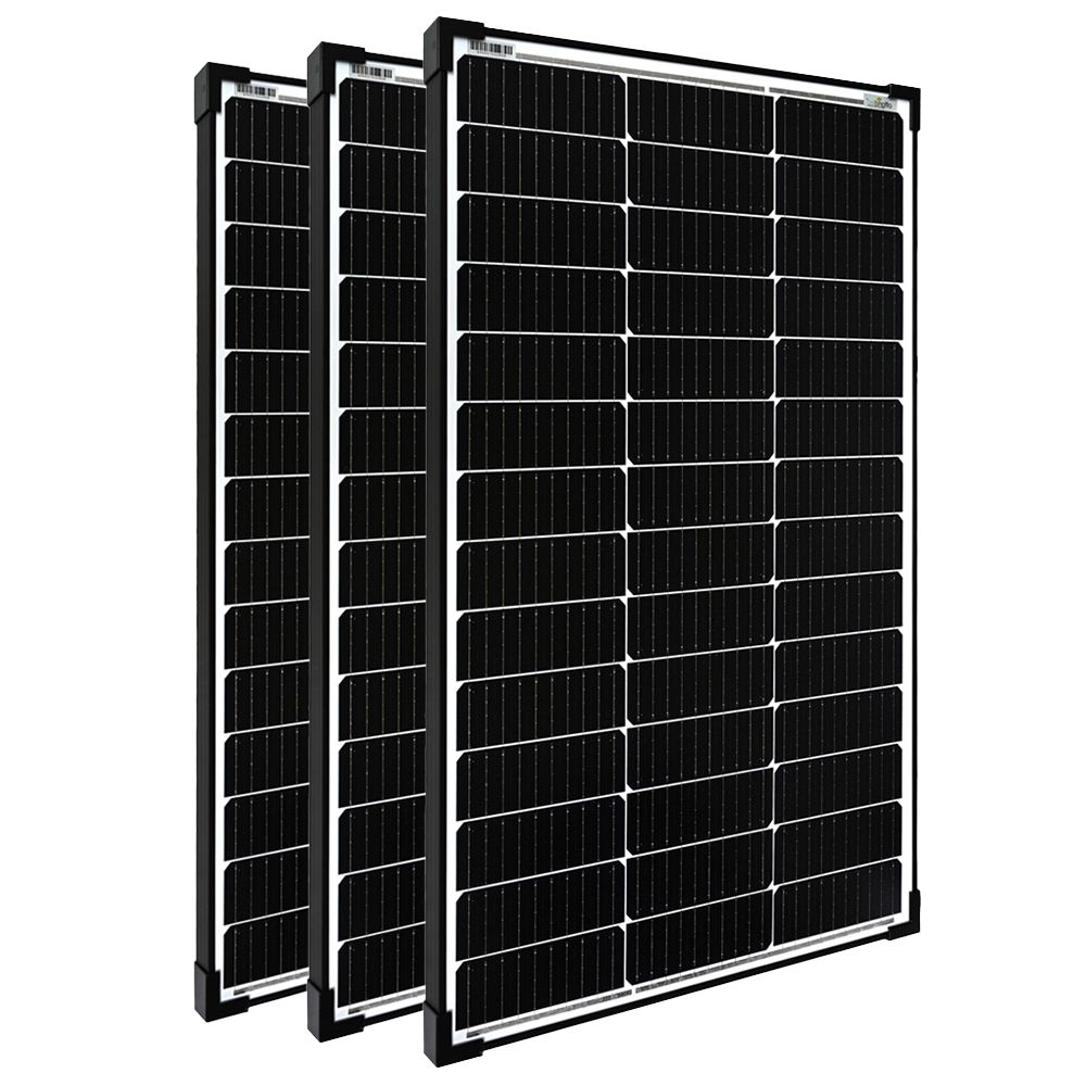 3x 100 Watt Solarmodul 12V monokristallin v2 black frame