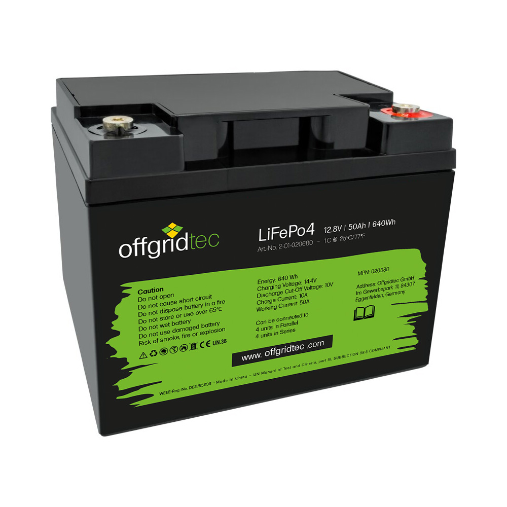 50Ah LiFePo4 Akku 12/50 12,8V 50Ah BMS integriert 640Wh – Solarbatterie, Produktansicht