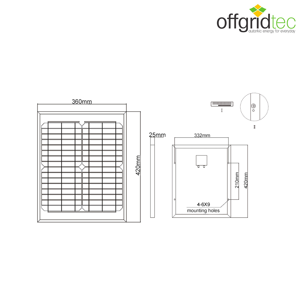 Abmessungen 20W Solarmodul monokristallin