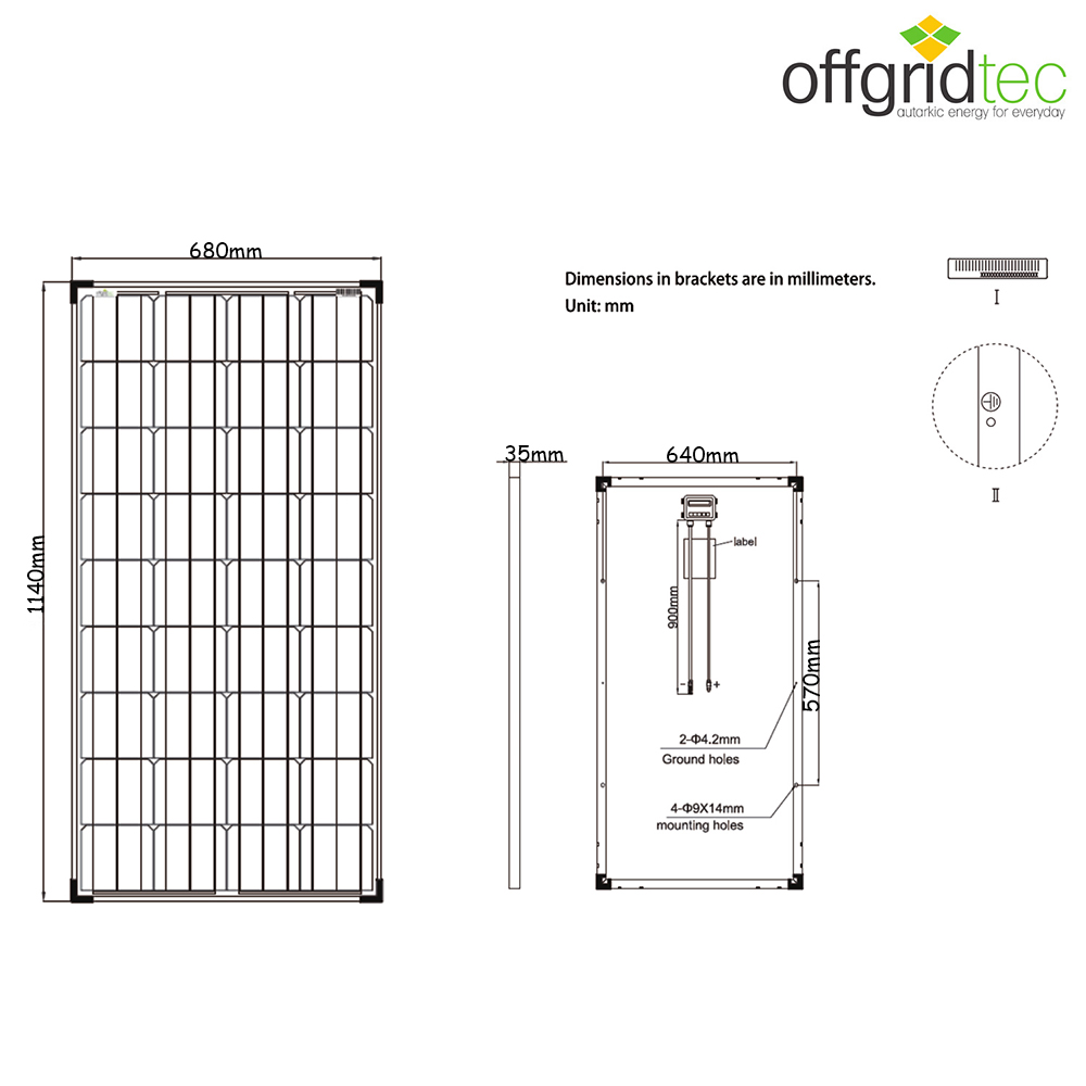 Abmessungen 150W Solarmodul monokristallin