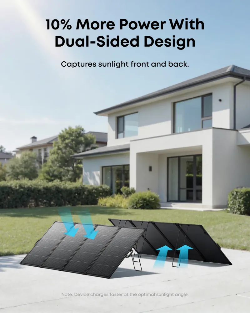 Bifaziales Prinzip: PS400 nutzt Sonnenlicht von Vorder- und Rückseite im Garten