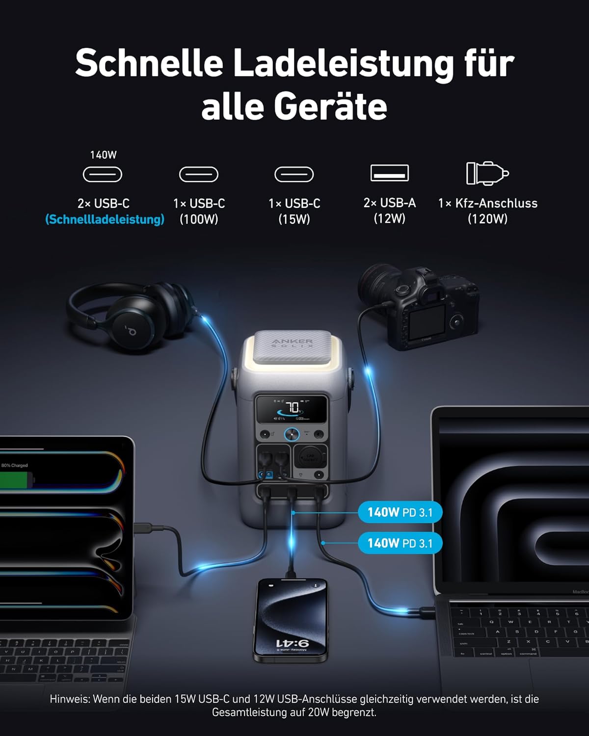 Anker SOLIX Set: PS60 Solarpanel 60W + C300X DC Powerstation 288Wh – mobiler Stromspeicher, Ansicht 5