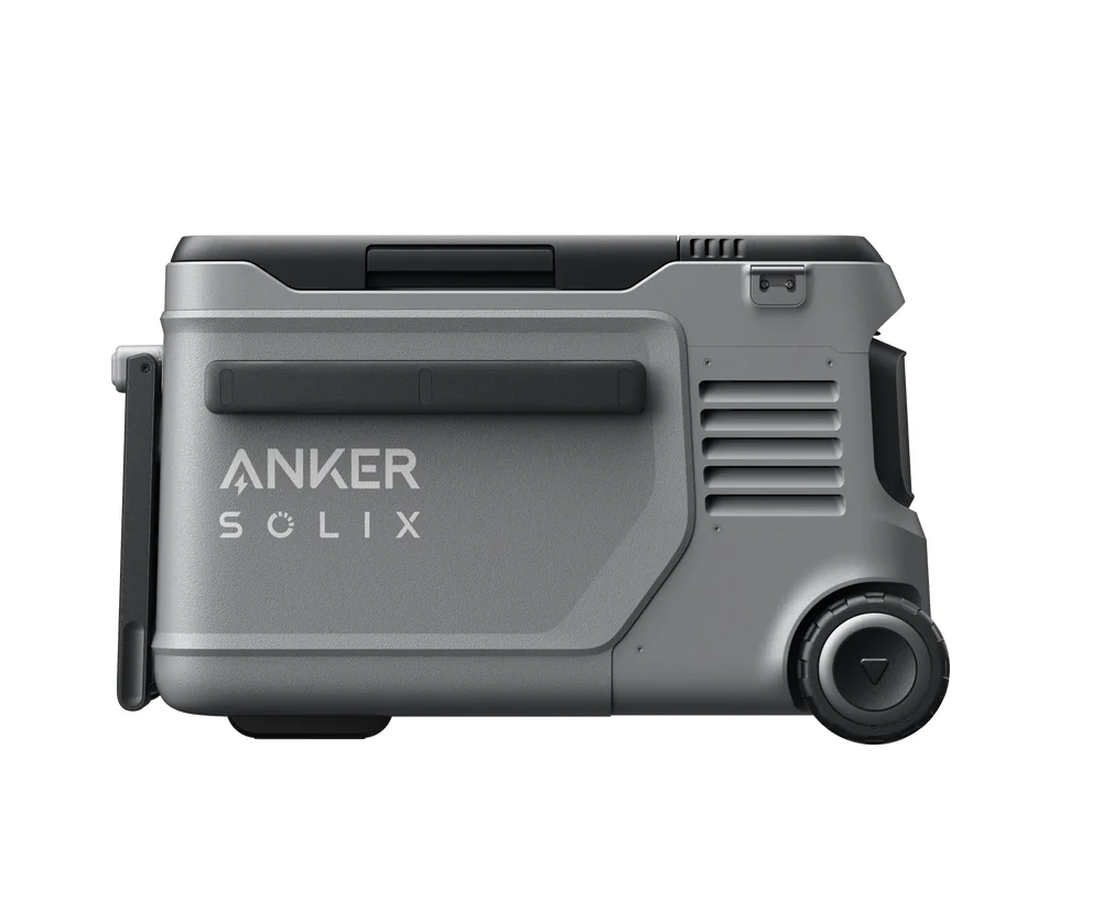 Anker SOLIX EverFrost 2 23L reine Seitenansicht mit Rad und FrostFlow-Lüftungsgitter