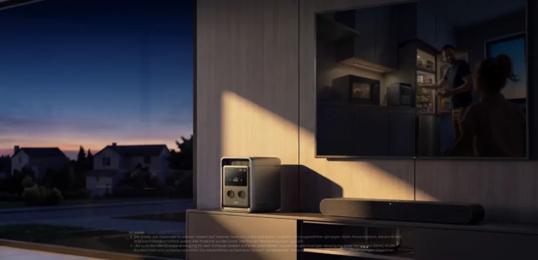 Anker SOLIX S2000 versorgt ein Haus bei Nacht mit Notstrom