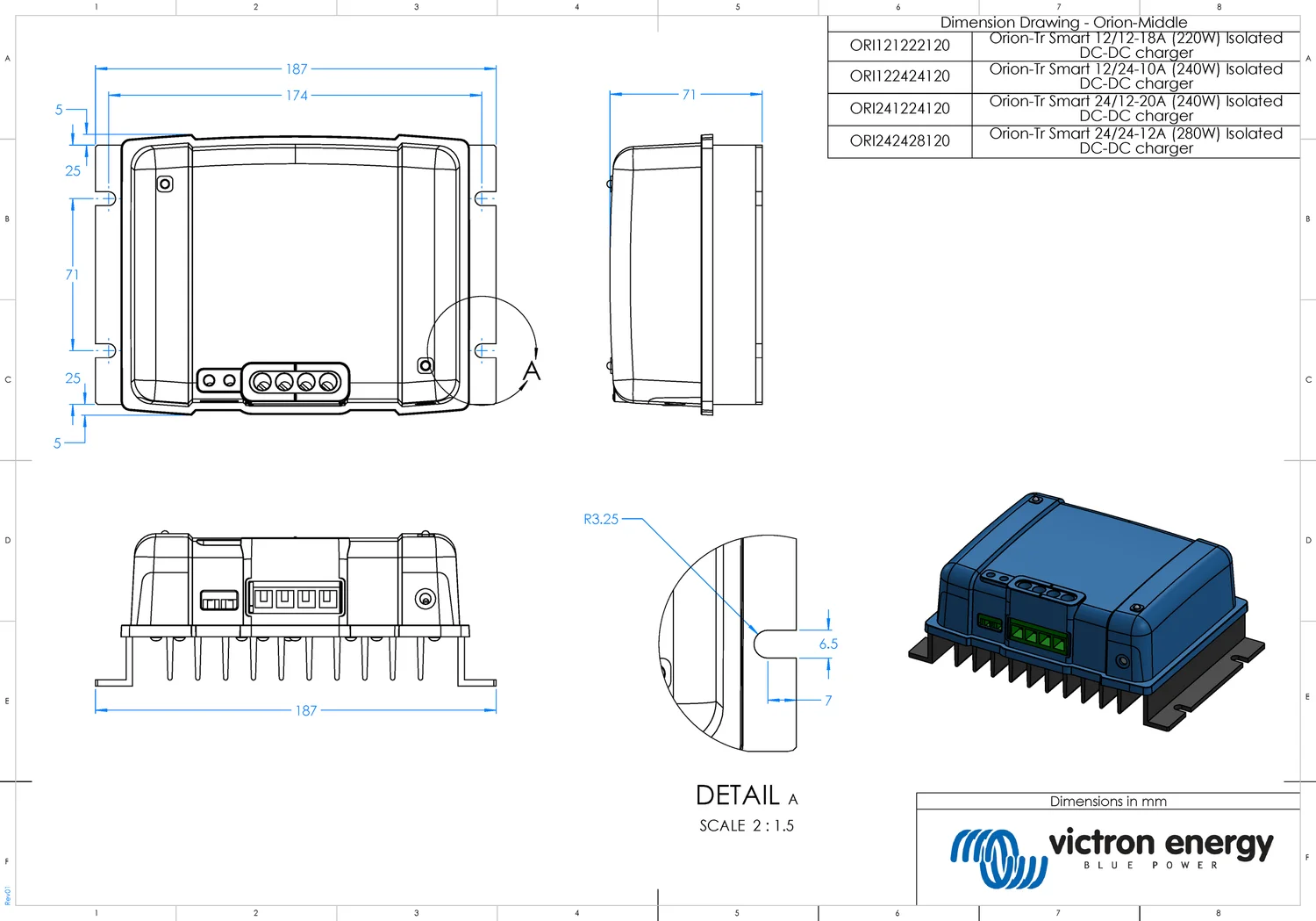 10A DC-DC Ladegerät Victron Orion-Tr Smart 12/24-10 isoliert 12V auf 24V 240W – Abmessungen