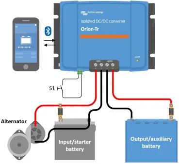8A DC-DC Ladegerät Victron Orion-Tr Smart 12/48-8 isoliert 12V auf 48V 360W – Anschlussschema, Anschlüsse