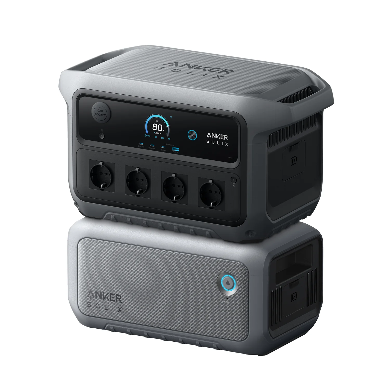 Anker SOLIX BP2000 Gen 2 unter der C2000 Gen 2 gestapelt – 4096 Wh Komplettsystem