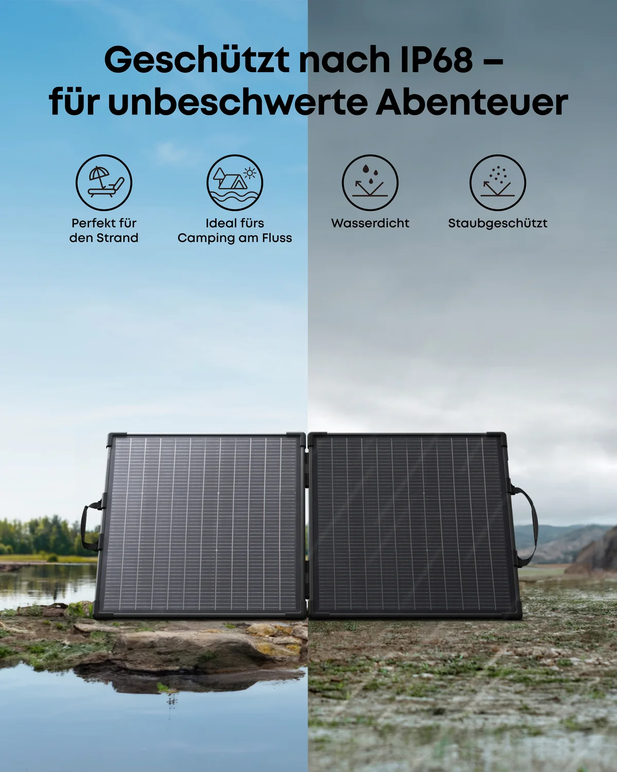 Anker SOLIX PS100 Solarpanel nach IP68 staub- und wasserdicht am Wasser