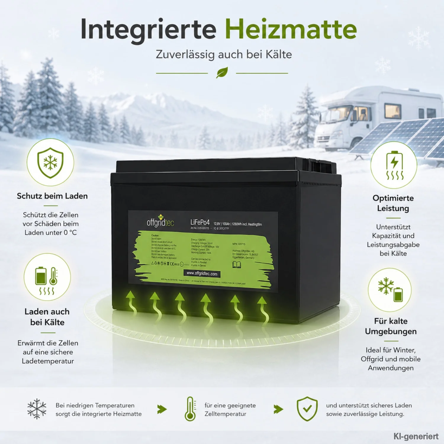 LiFePO4 Akku 12V 100Ah integrierte Heizmatte für das Laden bei Frost