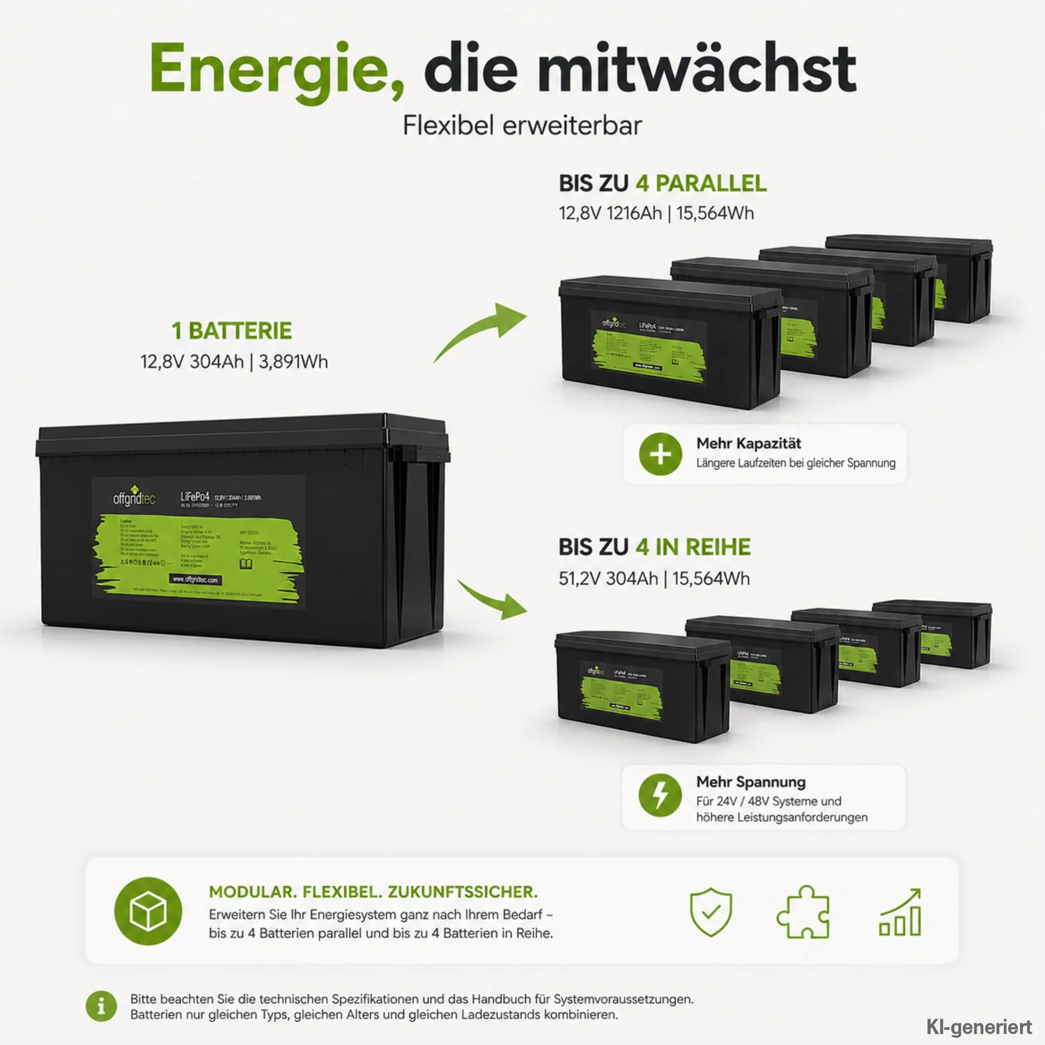 LiFePO4 Akku 12V 304Ah Erweiterung durch Parallel- und Reihenschaltung