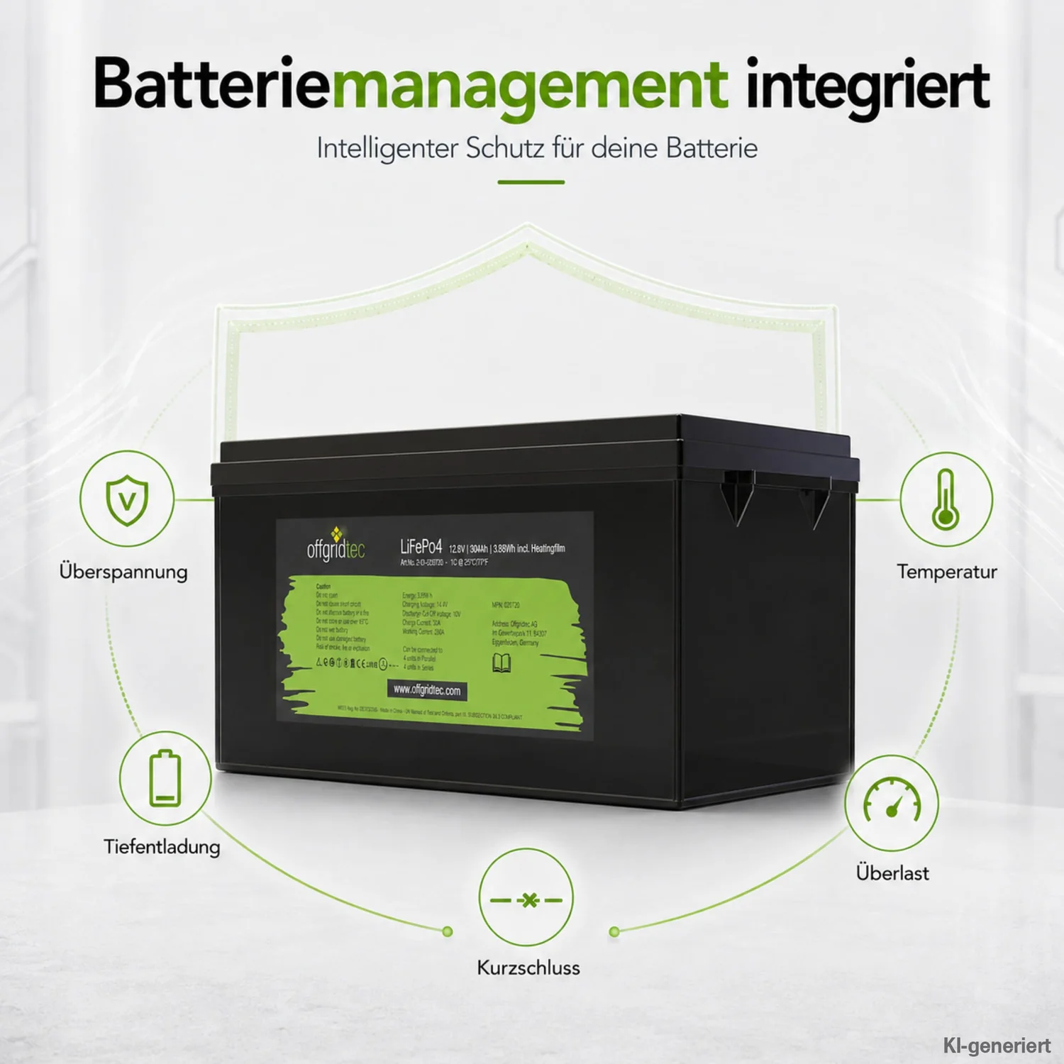 LiFePO4 Akku 12V 304Ah integriertes Batteriemanagementsystem Schutzfunktionen