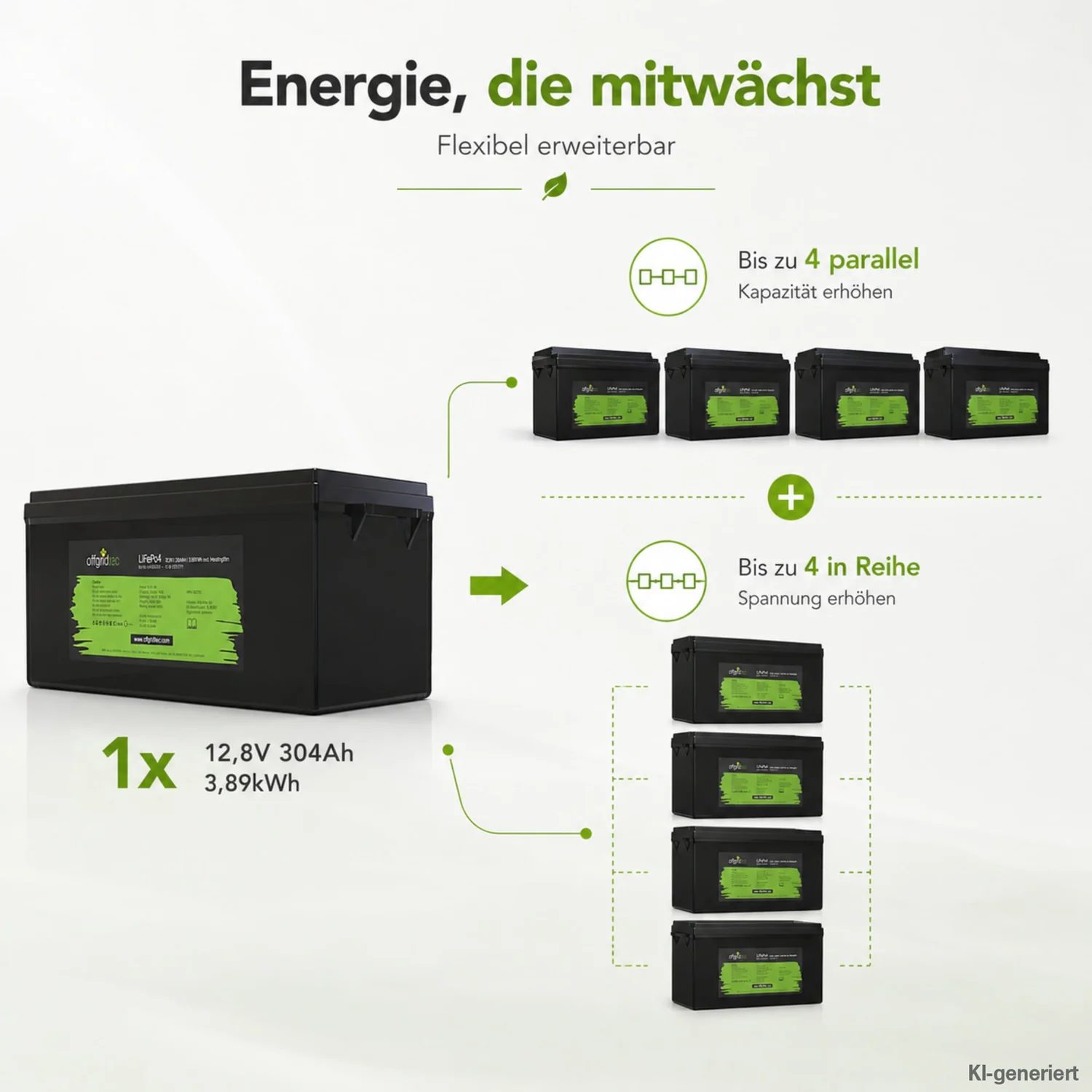 LiFePO4 Akku 12V 304Ah Erweiterung durch Parallel- und Reihenschaltung