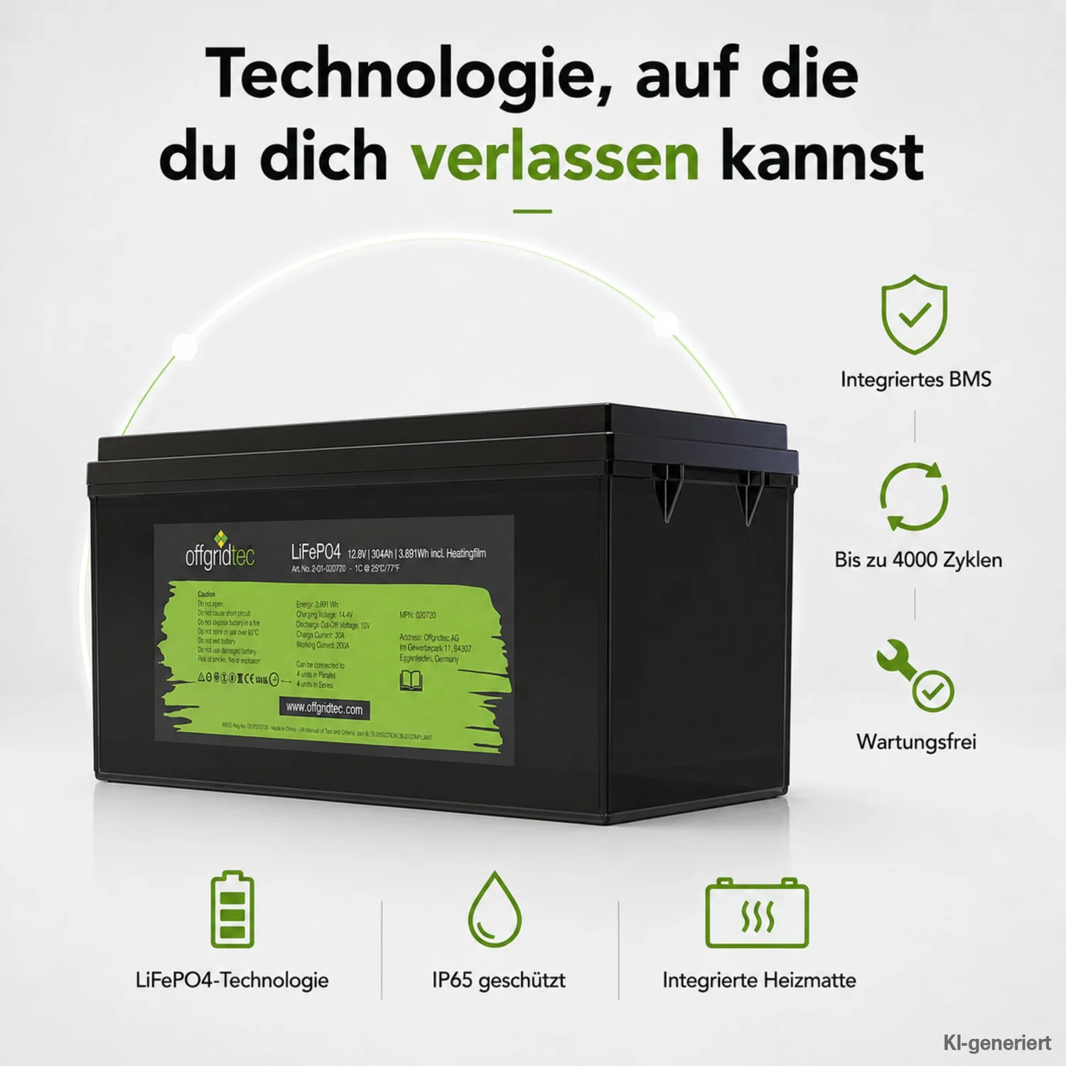 LiFePO4 Akku 12V 304Ah integrierte Heizmatte für das Laden bei Frost