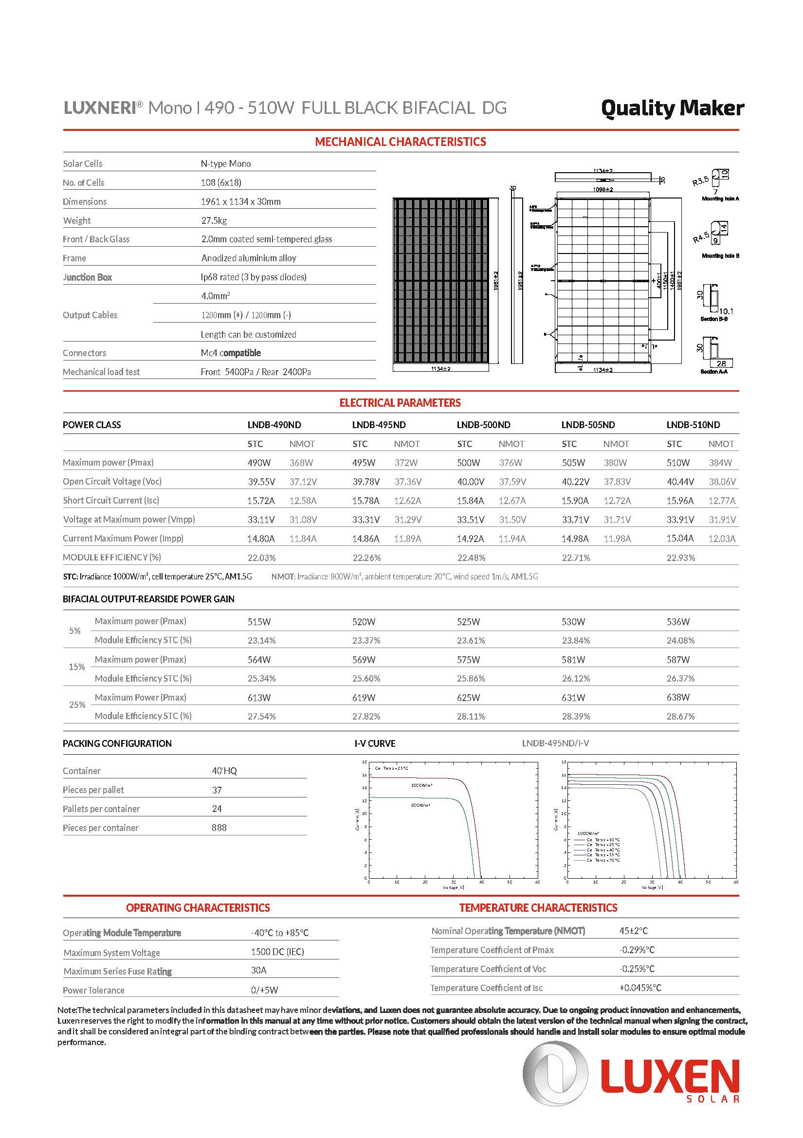 500W Luxen Solar Bifaziales Solarmodul TopCon Luxneri Series N5 Full Black – Ansicht 4