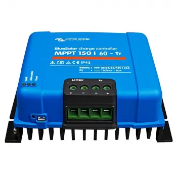 60A MPPT Solar Laderegler Victron BlueSolar 150/60-Tr 12V 24V 36V 48V – Frontansicht, Schrägansicht