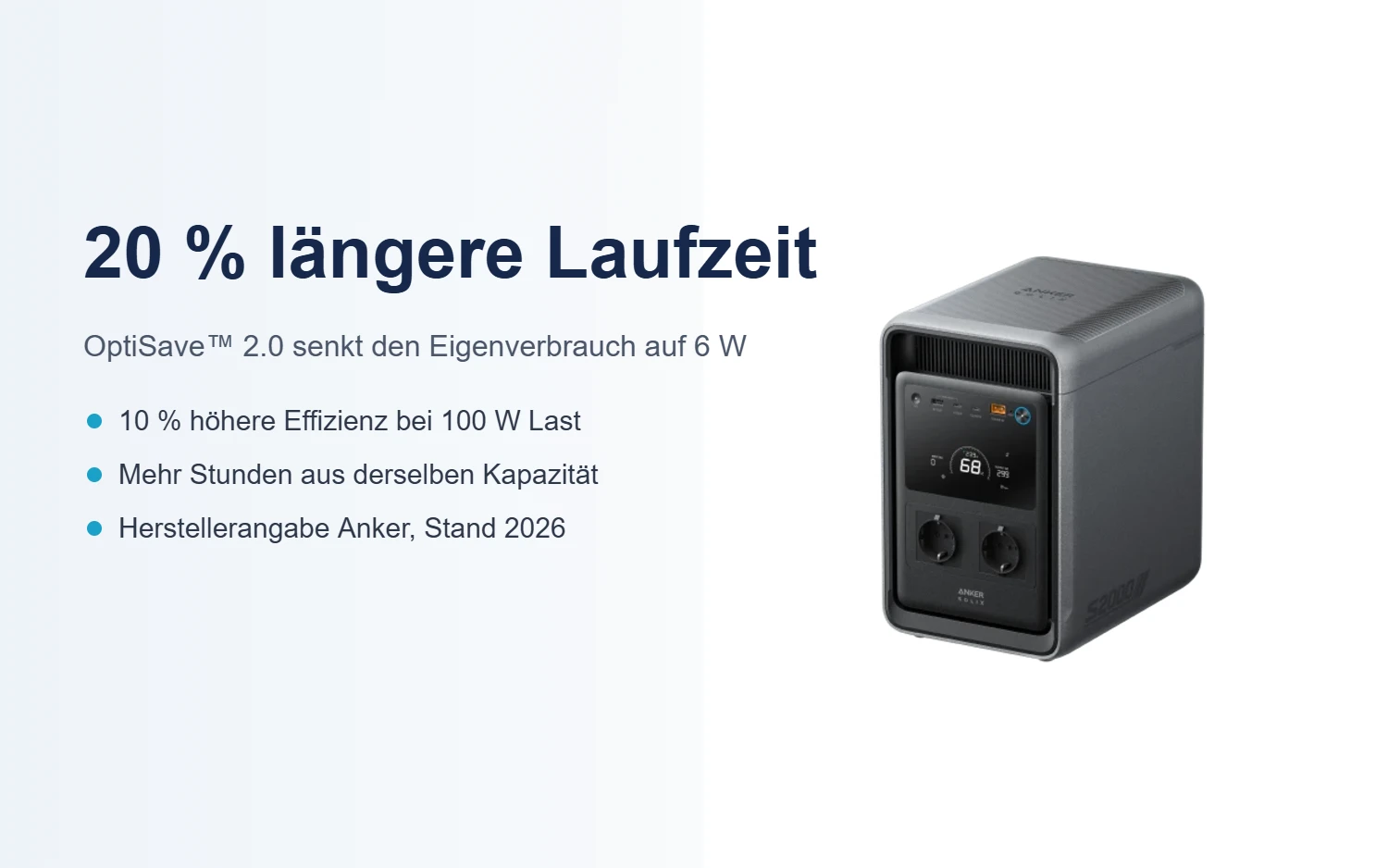 Anker SOLIX S2000: 20 % längere Laufzeit, OptiSave 2.0 senkt den Eigenverbrauch auf 6 W