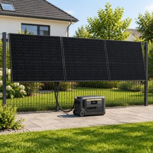 Solar-Notversorgung 1350W mit Anker SOLIX F3000 – drei Luxen-450-W-Module am Doppelstabmattenzaun (Symbolbild)