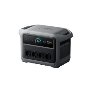 Solargenerator Set 1024Wh: Anker SOLIX C1000X Gen 2 Powerstation frontal mit Display und vier Schuko-Steckdosen