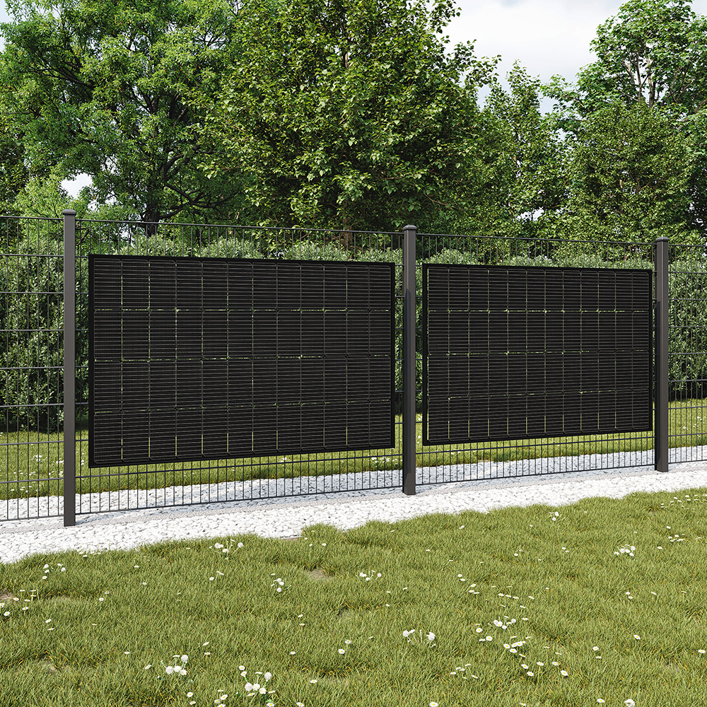 Wattstone ZaunPV Montagepaket M2B – zwei Solarmodule senkrecht am Doppelstabmattenzaun